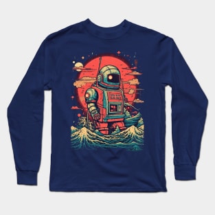 Robot crashing through the waves Long Sleeve T-Shirt